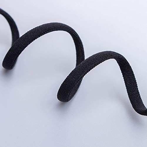 [1/5 Inch, 50 Yards]Black Elastic Band, Braided Stretch Strap Cord Roll Heavy Stretch Elastic Band Round Ear Tie Earloop Strap for Sewing DIY Arts Crafting