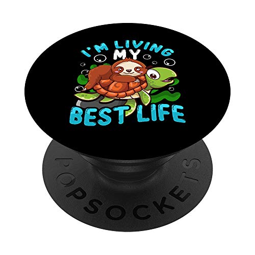 Cute Sloth & Turtle I'm Living My Best Life Animals PopSockets PopGrip: Agarre intercambiable para Teléfonos y Tabletas