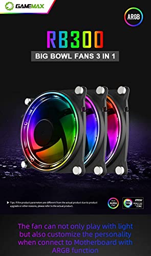 GAMEMAX RB300 Vortex RGB 3X Ventilator 120mm Super Leise, PC Fan 3 Stück Cover