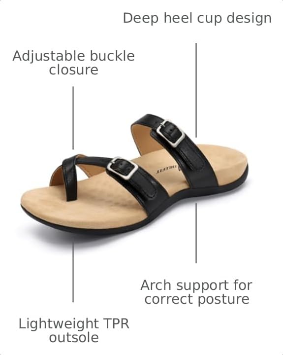 Image of Athlefit Women's Orthopedic Sandal with Arch Support | Adjustable Slip On Open Toe Flat Thong Flip Flops,Plantar Fasciitis Comfy Cushioned Footbed,Dressy Casual Walking Summer