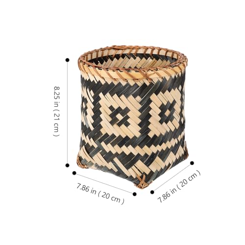 Image of Bamboo Woven Trash Can, Rattan Garbage Bin Wicker Laundry Basket Round Waste Basket Rubbish Storage Container Waste Paper Bin Plant Flower Pot for Under Desk Office