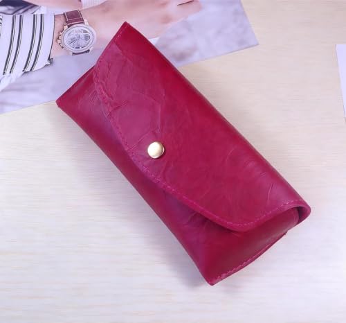 Estojo vermelho dobrável de couro macio para óculos de sol com fecho de pressão portátil bolsa de armazenamento