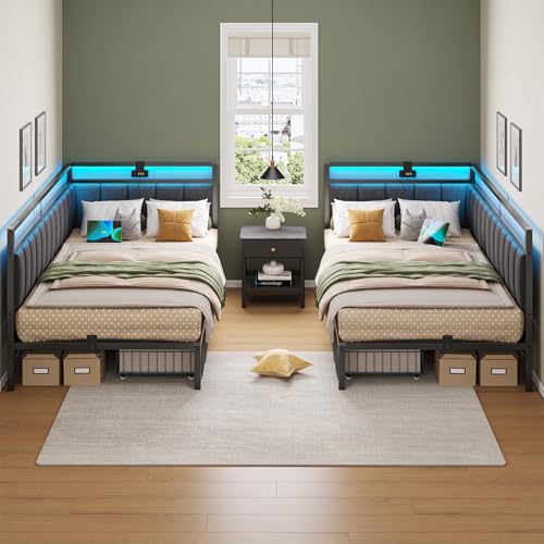 Canapé-lit 90x190 LED RVB + USB-C, 2 tiroirs DICTAC