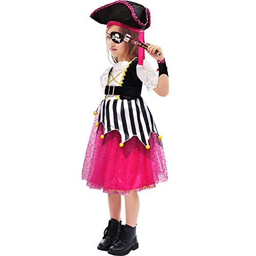 G.c Pirate Costume For Girls Kids Toddlers Dress Up Pretend Play Pirate Clothes Dress With Accessories Hats Toys Pirate Party Favors Deluxe Halloween Cosplay Buccaneer Princess Outfit Set Size 3-10 #TOP2