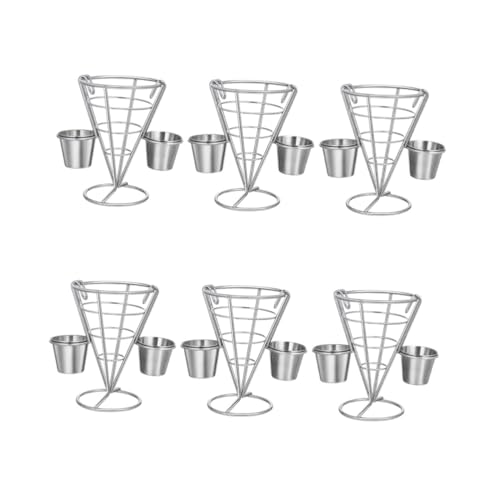 Zerodeko 2 Juegos Puesto De Bocadillos Platos De Bocadillos Cesta Metálica Práctica Estante Comida Práctico Estanterías Suministros De Rack Rejilla para Papas Fritas Silver 3 Piezas * 2