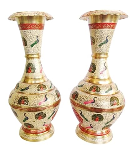 kaka jiji handicraft Antique Handcrafted Brass Flower Pot Pair of 2 ,Multicolour with Peacock Design I Flower Pot Design for Home Decoration I Office Decoration I Gifting Purpose I showpiece ( 2 Pot)