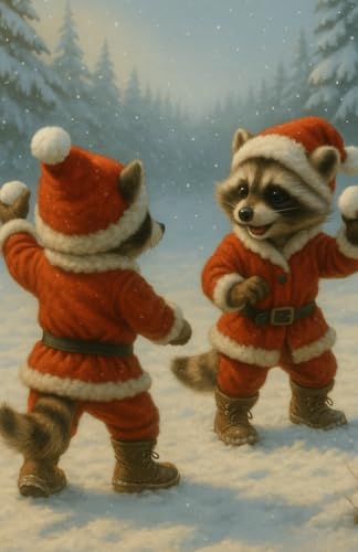 Winter Notebook Gift Idea: Raccoon Snowball Fight Checkered Writing Journal