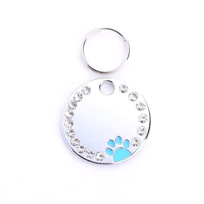 COOLLIANT Personalized Dog/Cat Cute Paw Pet ID Tag for Pet Collar or Key Chain - Custom Laser Engraved Unique Dog/cat Name tag with Phone Number (Blue