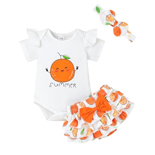 Image of TOKIAGO Baby Girl Summer Clothes Newborn Cute Outfits Ruffle Romper + Shorts + Headband 3pcs Short Set 0-18 Months