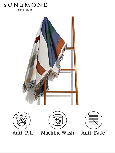 Sonemone Color Geometric Throw Blanket Abstract Decorative Blankets With Tassel Double-Sided Throws Cover For Couch Chair Sofa Bed Outdoor Beach Travel 50"X60", Multicolor #TOP3