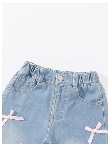 GORGLITTER Girl's Baggy Jeans Cute Bow High Waist Wide Leg Jeans Zipper Closure Denim Pants2