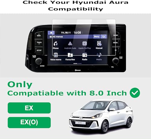Image of OHAYO Screen Protector for Hyundai Aura 2023 2024 2025 Facelift SX & SX Plus AMT 8 Inch Infotainment Display | Not Tempered Glass | Anti Glare 9H Hardness Military Strength Scratch Resistant Ultra Clear Car Touchscreen Protection Film
