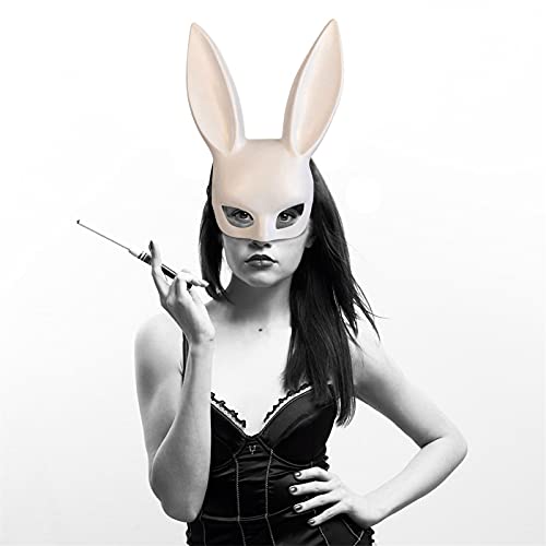 Máscara de coelho, máscara de orelhas de coelho, máscara branca sexy de coelho, acessórios de fantas
