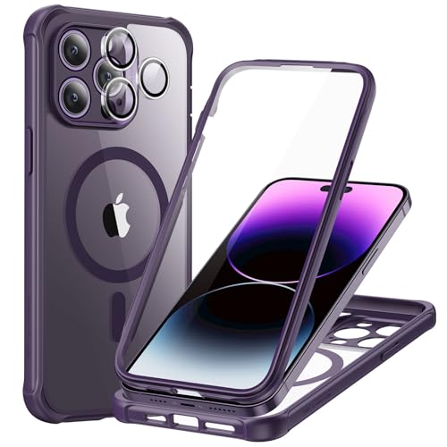 Image of ESR for iPhone 14 Pro Max Case, Compatible with MagSafe, Full-Body Military-Grade Drop Proof Case with Built-in 9H+ Tempered Glass Screen Protector, Armor Series, Clear Purple