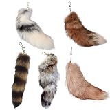 5Pcs Fluffy Real Fox Tails Keychain for Women, 16 Inch Faux Fox Fur Animal Tail Bag Keyring Pendant Charm for Cosplay Decor (A)