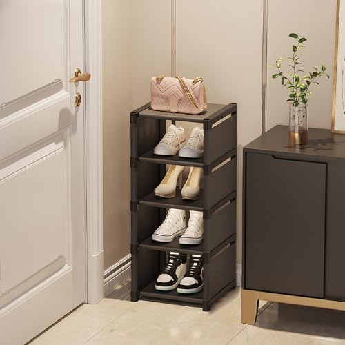 LMTYBOC Zapatero delgado negro, 8 niveles que ahorra espacio, soporte apilable para zapatos para pasillo y dormitorio, se adapta a 1 par por estante, y elegante solución de almacenamiento de calzado