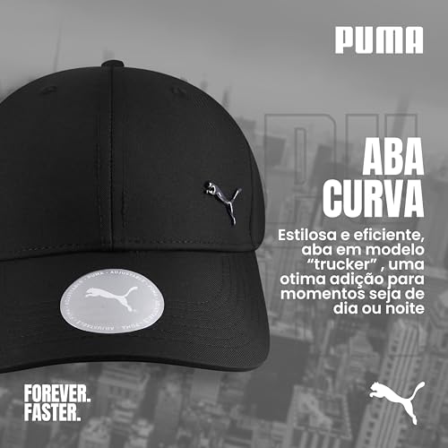 PUMA Boné Metal Cat Aba Curvada Respirável Faixa Ajustável Trucker Unissex Adulto, Preto, Único