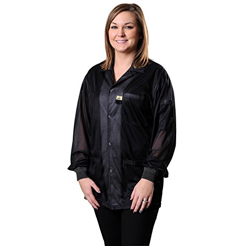 DESCO 73863 Nylon Fabric Black Statshield Smock Jacket with Knitted Cuffs, Large #1