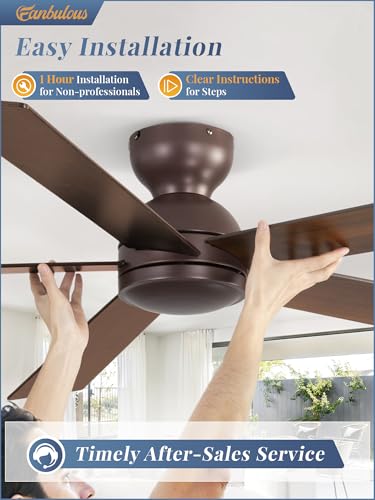 Image of Fanbulous 60 Inch Low Profile Ceiling Fan without Light, Brown, Farmhouse