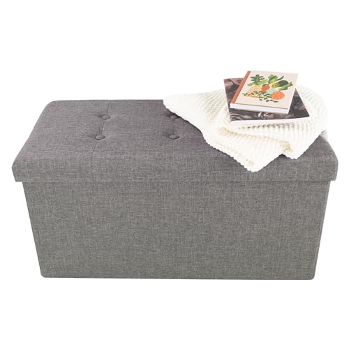 Image of Lavish Home Folding Storage Ottoman - Set of 2 30-Inch Folding Tufted Footrest, Linen Chest, or Bench with Removable Bin for Living Room, Bedroom, or Dorm (Dark Gray)
