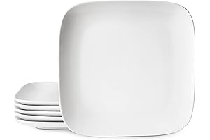 DOWAN 10.6 Inch Square White Dinner Plates Set of 6: Perfect for Salad, Pasta, Steak