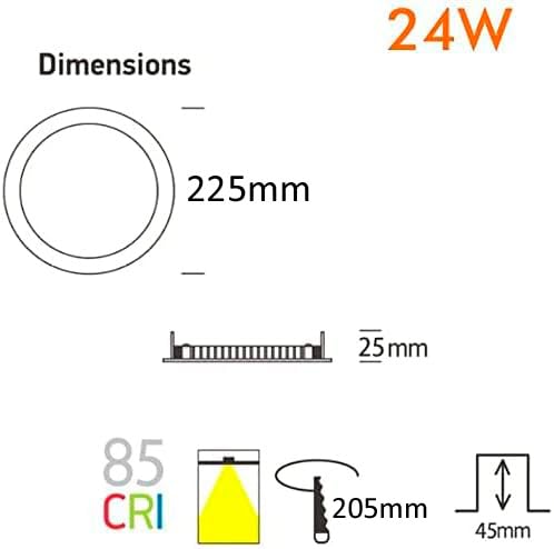 factorled Pack X5 piastra LED circolare 20 W, Equivalente a 100 W (2000lm) Faretto da soffitto Rotondo Slim Incasso bianco caldo