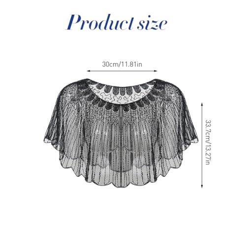Image of PALAY Lace Shrugs Shawl for Women Stylish Sheer Cape for Women Cover Up Wraps Black Sequin Shawl for Wedding Dress, Off Shoulder Dress, Strapless Dresses