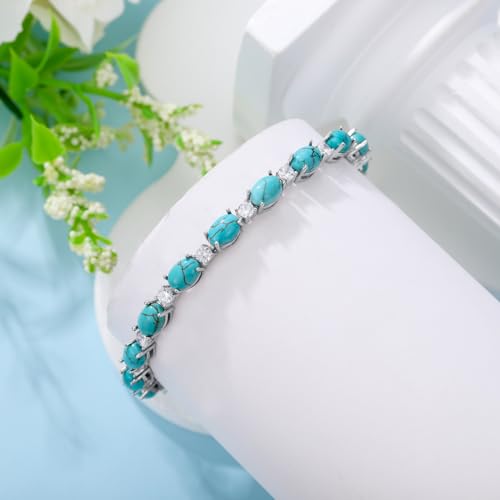 Gemstone Tennis Bracelet 925 Sterling Silver Oval 7x5mm Gemstone Adjustable Bracelets Western Boho Jewelry for Women3