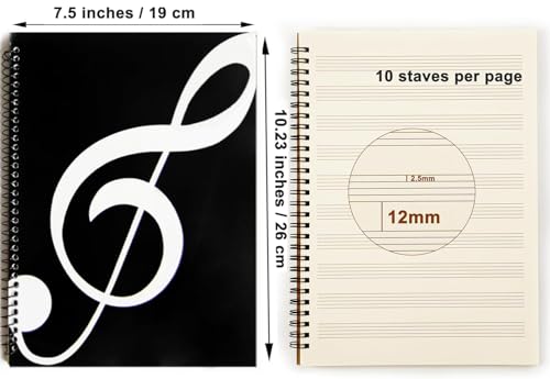 Blank Sheet Music Notebook,100 Pages Composition Manuscript Staff Pape,Manuscript Paper Notebook 26x19cm (Black Music) - Image 3