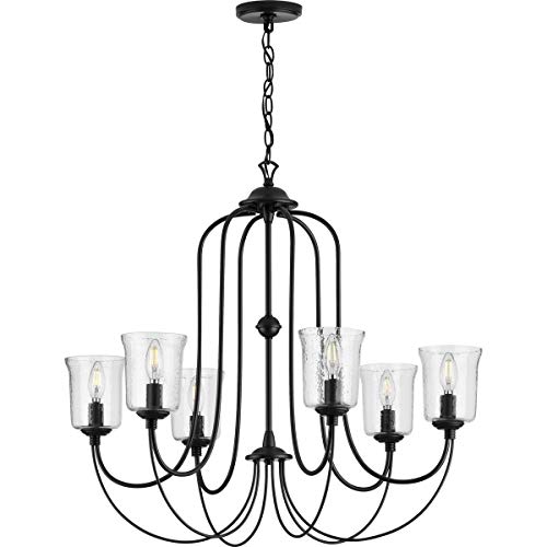 Progress Lighting Bowman Collection 6-Light Clear Chiseled Glass Coastal Chandelier Light Matte Black - Image 4