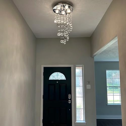 Image of K9 Crystal Chandelier, Flush Mount Ceiling Light, Modern LED Light Fixture, Dining Room Bedroom Kitchen Entryway Foyer Light of 5 Lights, Spiral Shape, 29in High
