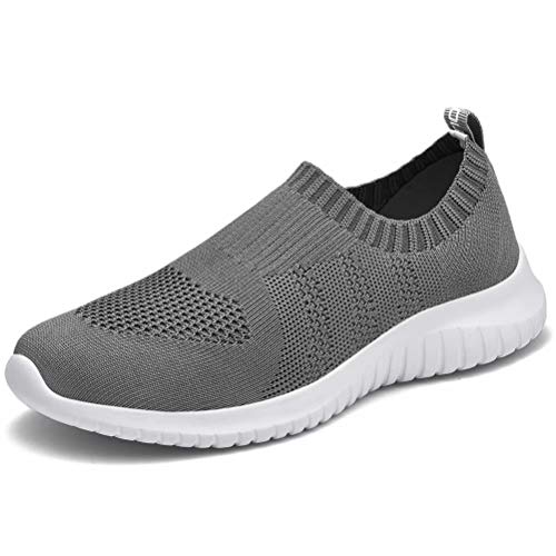konhill Men s Athletic Walking Shoes - Lightweight Casual Knit Slip on Sneakers 9 US Dark Grey,Label 42