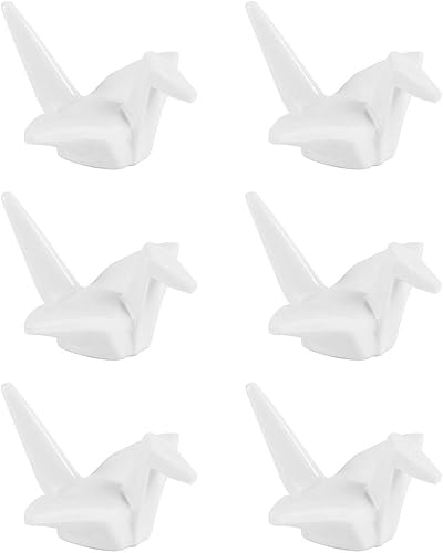 ChezMax Juego de 6 palillos de grúa de porcelana blanca, juego de cucharas, tenedores, cuchillos, vajilla y soporte para reposo, color blanco