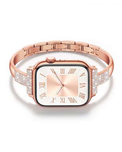 Image of VISOOM Rose Gold Apple Watch Bands Iwatch Bracelet for Women 42 /44 /45 /46mm, Jewelry Metal T-Shaped Band for Dressy Apple Watch Series SE 11 /10 /9 /8 /7~1 Band Thin Slim Fancy Bling Women On Daily /Gift