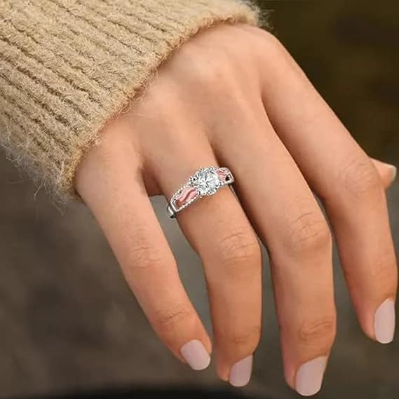 925 Sterling Silver Angel Wings Colored Ring Plated with Rose Gold Wing Finger Cubic Zirconia Promise Ring CZ Classic Eternal Engagement Wedding Jewelry-Making-Patterns3