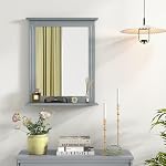 Tangkula Miroir mural de salle de bains avec plateau, miroir rectangle sur évier, miroir de vanité suspendu pour la chambre à coucher salle de toilettes, miroir mural concise moderne (gris)