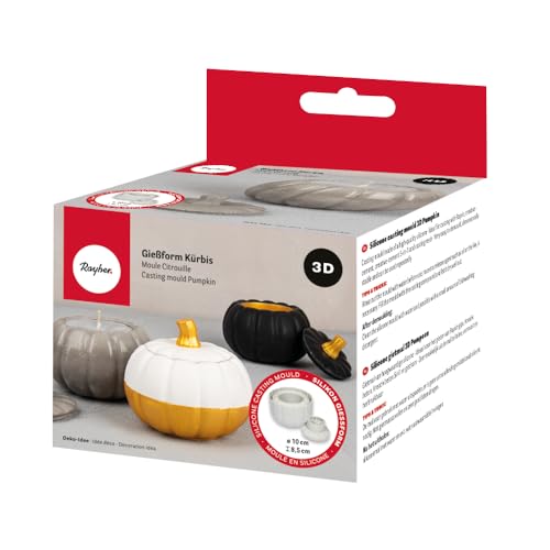 Rayher Moule pour pot « CITROUILLE » en silicone, 2 pces, 3D, 10cm ø, H. 8,5cm, béton créatif, Raysin, résine époxy, décoration, cadeaux, rangement,...
