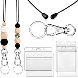 Badge Lanyards for Women 2 Pieces Silicone Beaded Lanyard Breakaway Lanyard Necklace 4 Pieces ID Car