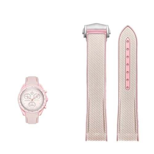 KAPPDE Silicone de 20 mm adapté pour Omega Swatch Bracelet MoonSwatch Interface incurvée Bracelet de montre en silicone Seamaster 300 pour Omega X Swatch Joint céleste Sports (couleur : beige-rose,