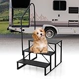 COSTWAY Wohnwagen Trittstufe mit Handlauf, Wohnmobil-Treppe mit Breiten rutschfesten Plattformen, Leiter 3 Stufen für Wohnmobil, Whirlpool, Spa, 300 kg Tragfähigkeit