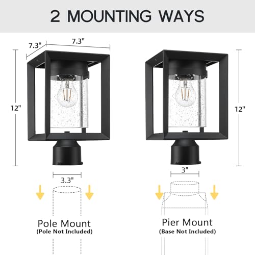 Emliviar Solar Lamp Post Light Outdoor, Dusk to Dawn Solar Column Lighting with Seeded Glass, 12 Inch Outside Pier Mount Light in Black Finish, YXE311P-SL BK by Emliviar - Used condition - Image 6