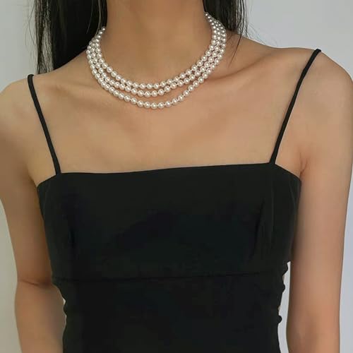 Image of Zeffy Pearl Necklace 4MM /6MM /8MM Dainty Round Imitation Pearl Choker Necklace Wedding Pearl Necklace Delicate Jewelry for Women Simple Bridesmaid Jewelry Gifts
