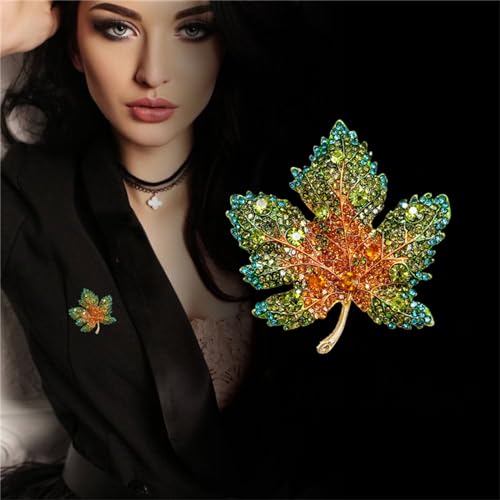 Image of WCRAZYE Rhinestone Maple Brooch Pin for Women Girls Sparkling Full Micro Pave Crystal Fall Thanksgiving Vintage Colorful Maple Leaf Lapel Pin Party Prom Wedding Thanksgiving Jewelry Gift