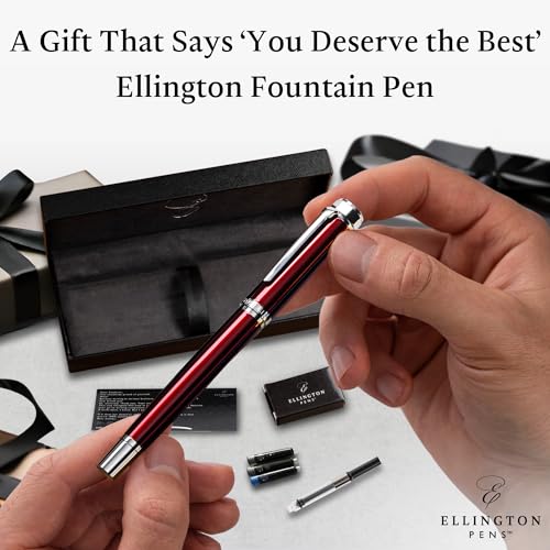Image of Ellington Pens Luxury Fountain Pen Set - Smooth Fine Nib- Includes 3 Ink Cartridges, Refillable Ink Converter, Gift Box- Fountain Pens For Writing, Calligraphy, Journaling, Sketching (Scarlet Slate)