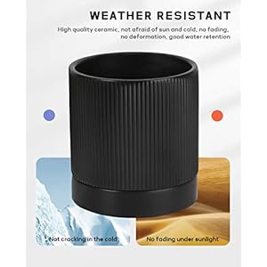 Ladovita 3 pack ceramic plant pots 654 inch flowerpot for indoor plants with drainage holes and tray outdoor garden planters modern decorative for home black vertical stripes  urban country home decor