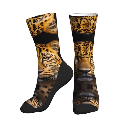 ZQYTGFDC Los calcetines deportivos de leopardo de ojos profundos a media pantorrilla, antideslizantes y duraderos, adecuados para el uso diario.