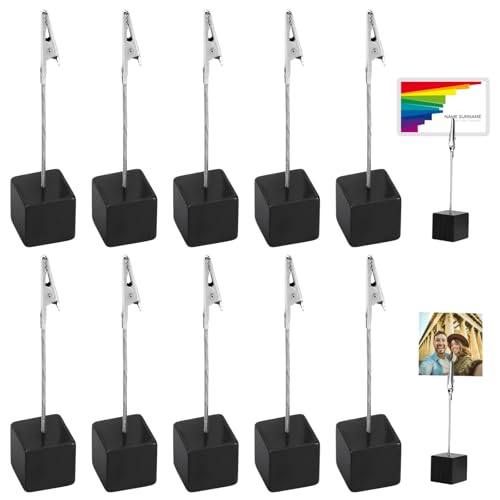 Hyemturt Lot de 10 Porte Photo avec Pince Crocodile et Base en Bois, Porte Photo Pince et Photo Clip, Porte Nom Table, Support Photo et Supports Photo avec Pinces pour Bureau Mariage Fête Maison