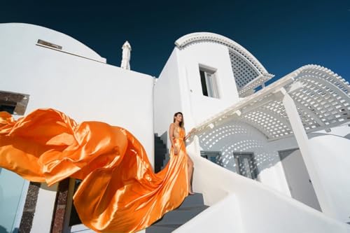 Orange Long FlyingDress for Photoshoot Flying Satin Backless Flowy Dress Beach Photoshoot Dress Asymmetrical Flying Dresses2