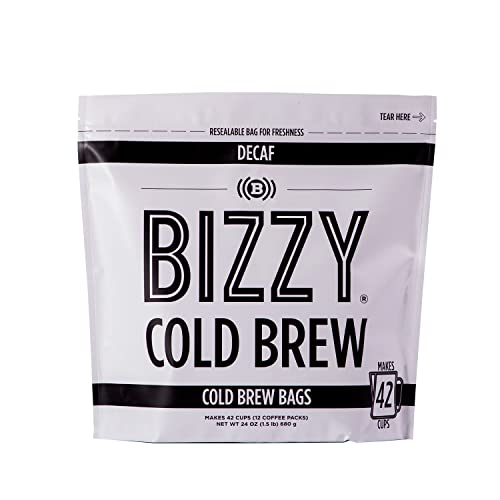 Bizzy Cold Brew Coffee | Decaf Blend | Water Process | Coarse Ground Coffee | Micro Sifted | Specialty Grade | 100% Arabica | Brew Bags | 12 Count | Makes 42 Cups #TOP7