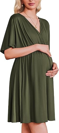 ELESOL Labor and Delivery Gown for Hospital 3 in 1 Short Sleeve Maternity Nursing Dress Nightgown